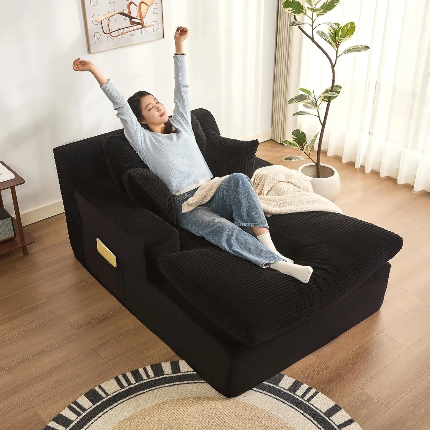 HUANZHUANG Chaise Lounge Chair Indoor Convertible Sleeper Sofa With Pillows