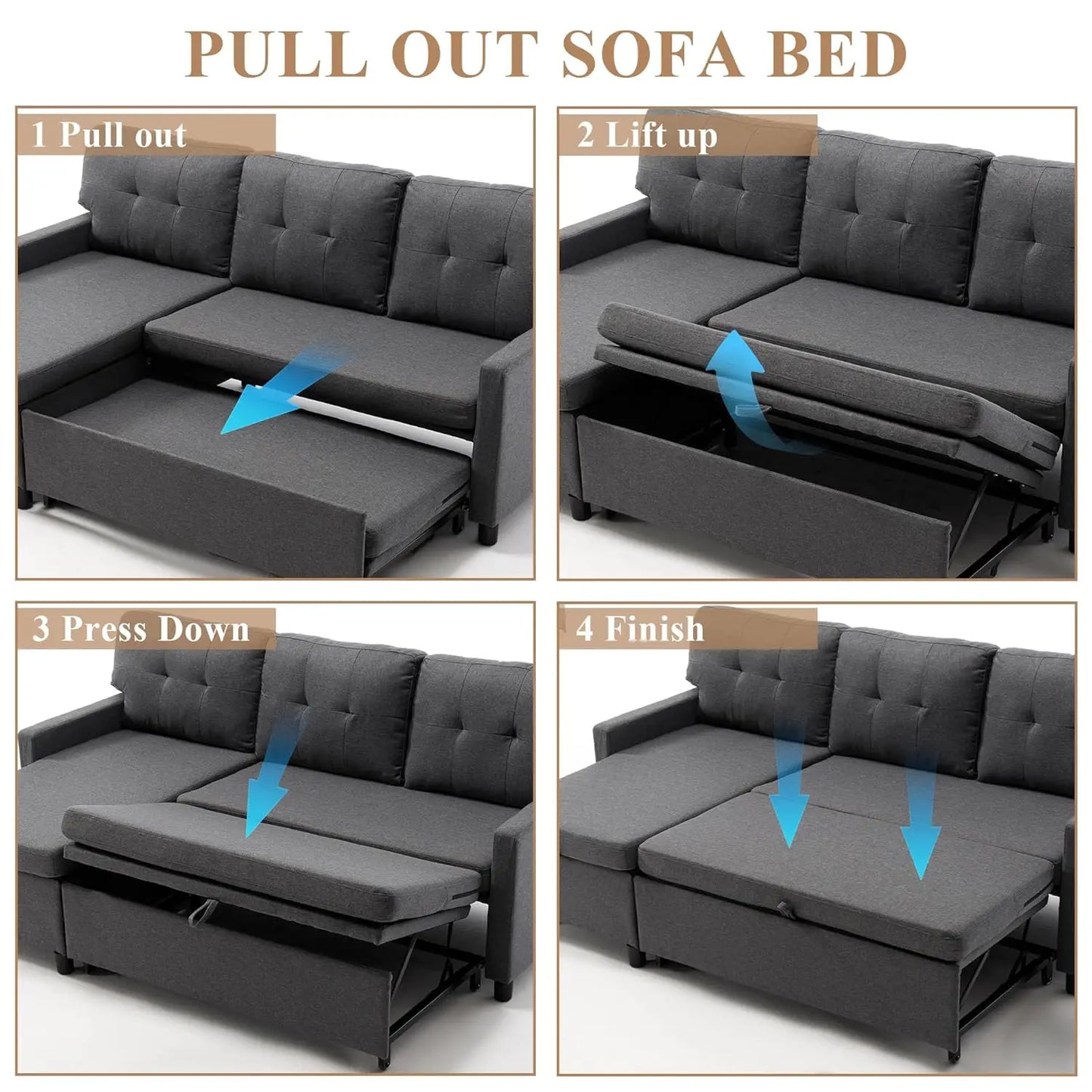 HUANZHUANG Sleeper Sofa with Storage Chaise L Shaped Sectional