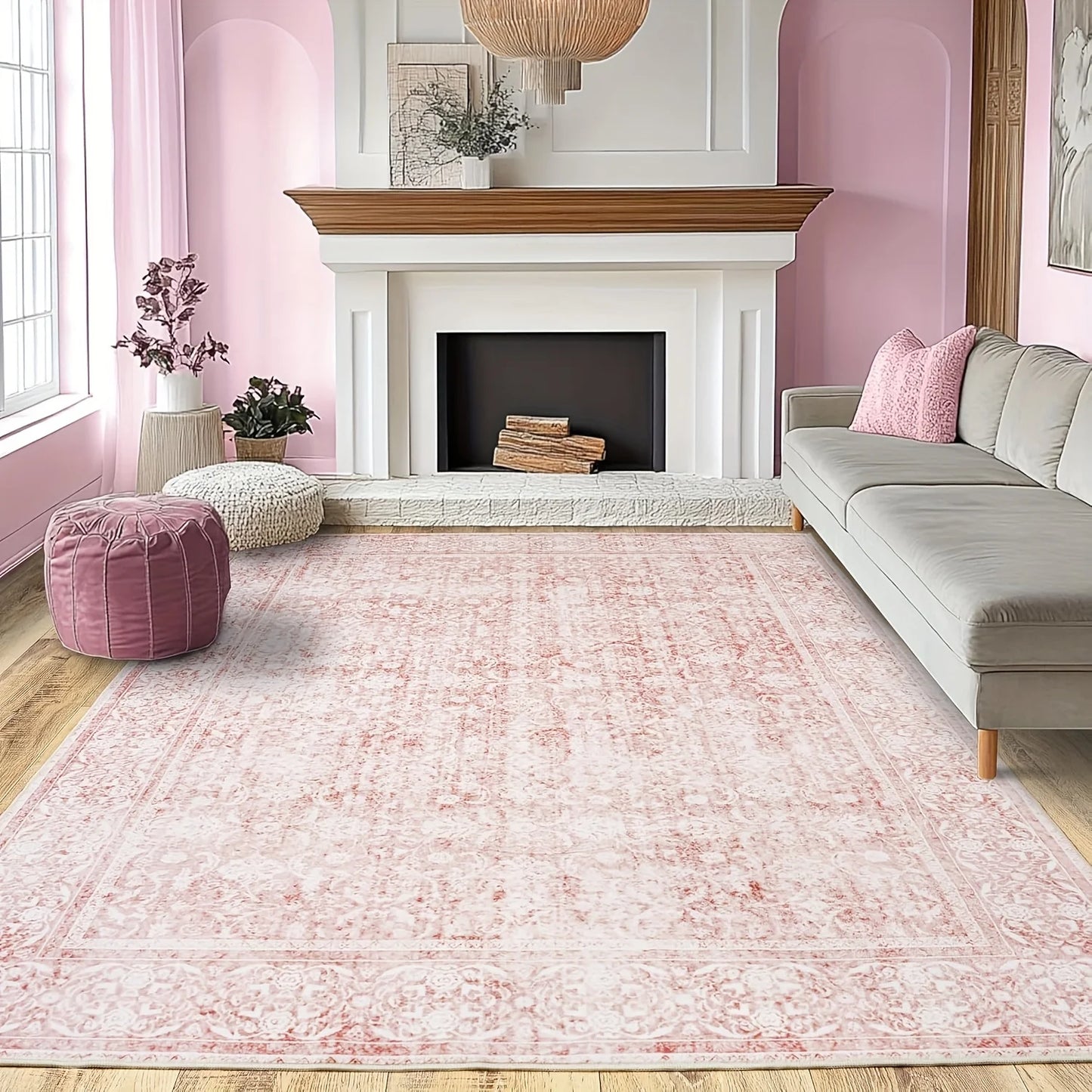 NONEDesign Floral Area Rug for Living Room Washable Vintage Style