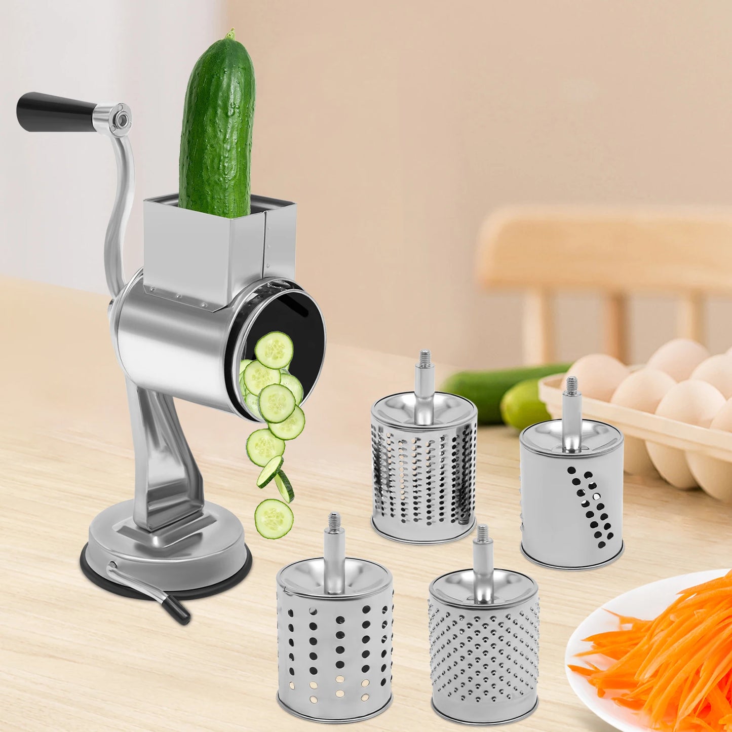 Stainless Steel Rotary Grater With Five Blades Manual Vegetable Shredder