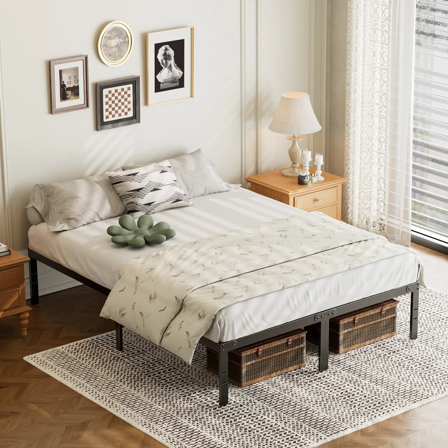 MCQ Platform Bed Frame With Storage Sturdy Slat Support