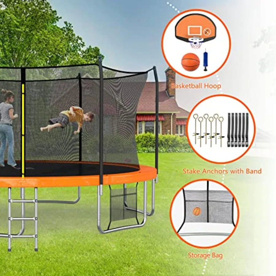 Outdoor Trampoline With Steel Frame, UV-Resistant Mat, Safety Net