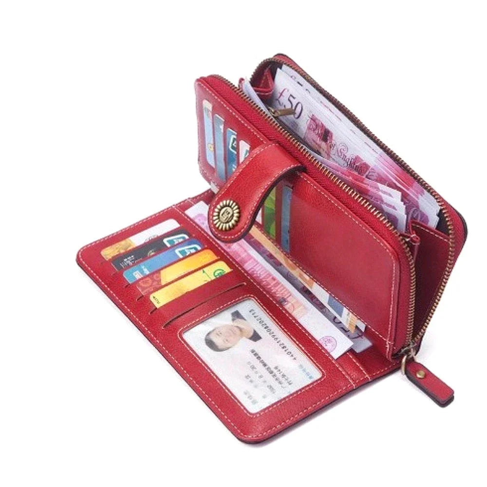 NONECN Anti-Theft PU Leather Women Wallet Long Zipper