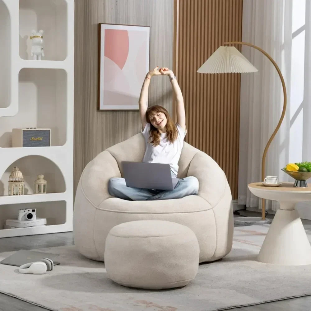 Beanbag Chair And Footstool With Foam Cushions For Living Room