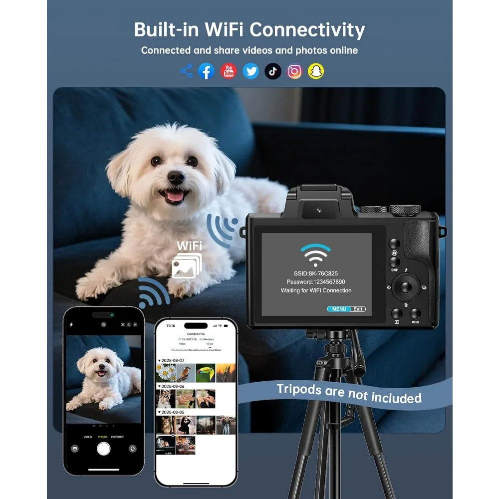 8K Dual Lens Digital Camera With WiFi And 16x Digital Zoom For Professional Photography