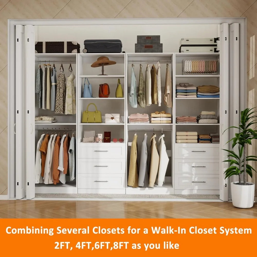 Modular Wood Closet Organizer System With Drawers and Rods