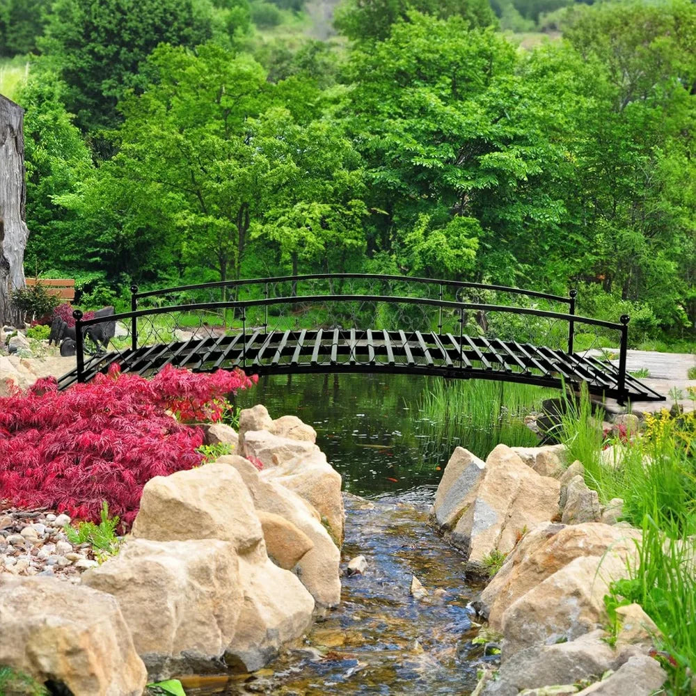 Metal Garden Bridge With Siderails For Outdoor Use