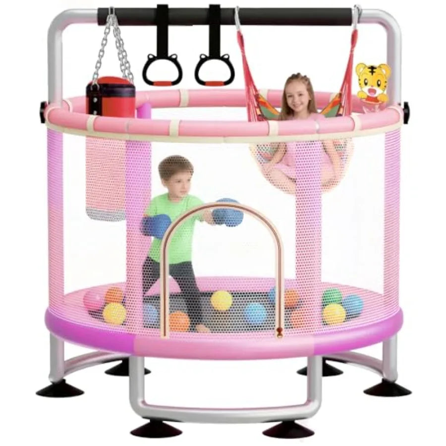 Indoor Outdoor Toddler Trampoline With Steel Frame Safety Net And Swing