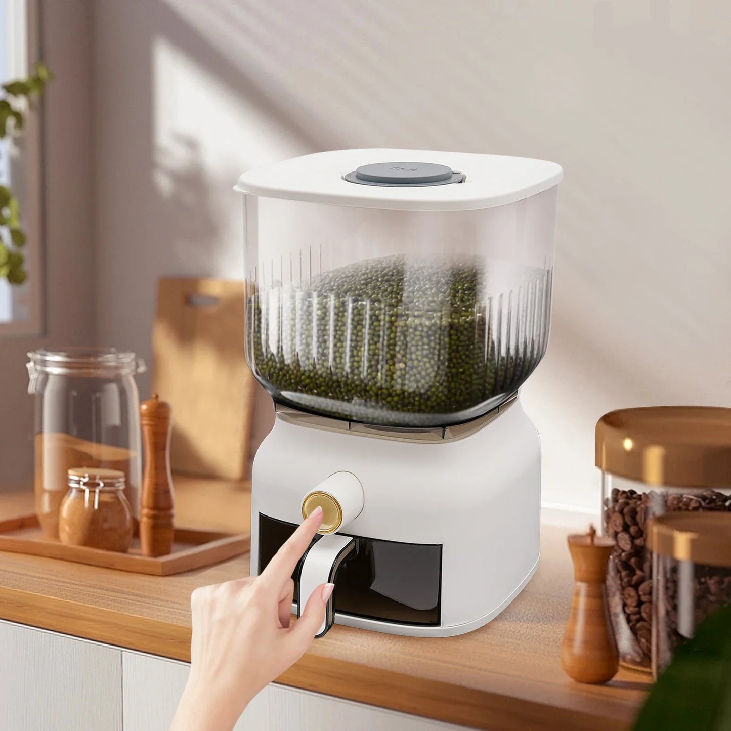 Rice Dispenser And Grain Storage Container With Rice Cup