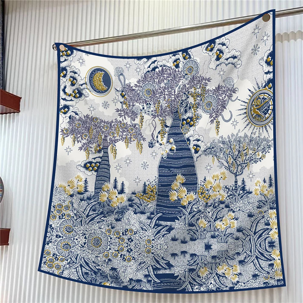 Floral Silk Twill Square Scarf Hijab Shawl For Women