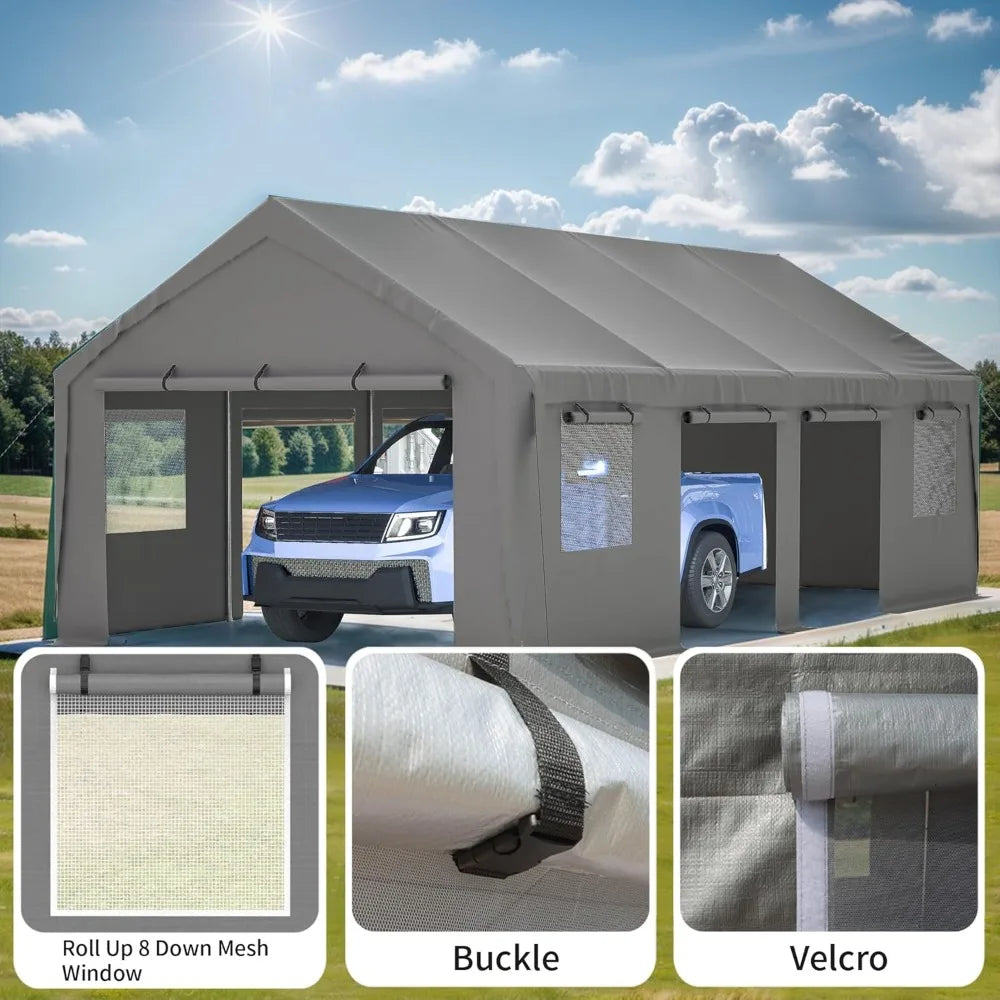 Carport Heavy Duty Canopy With Doors And Windows Portable Garage