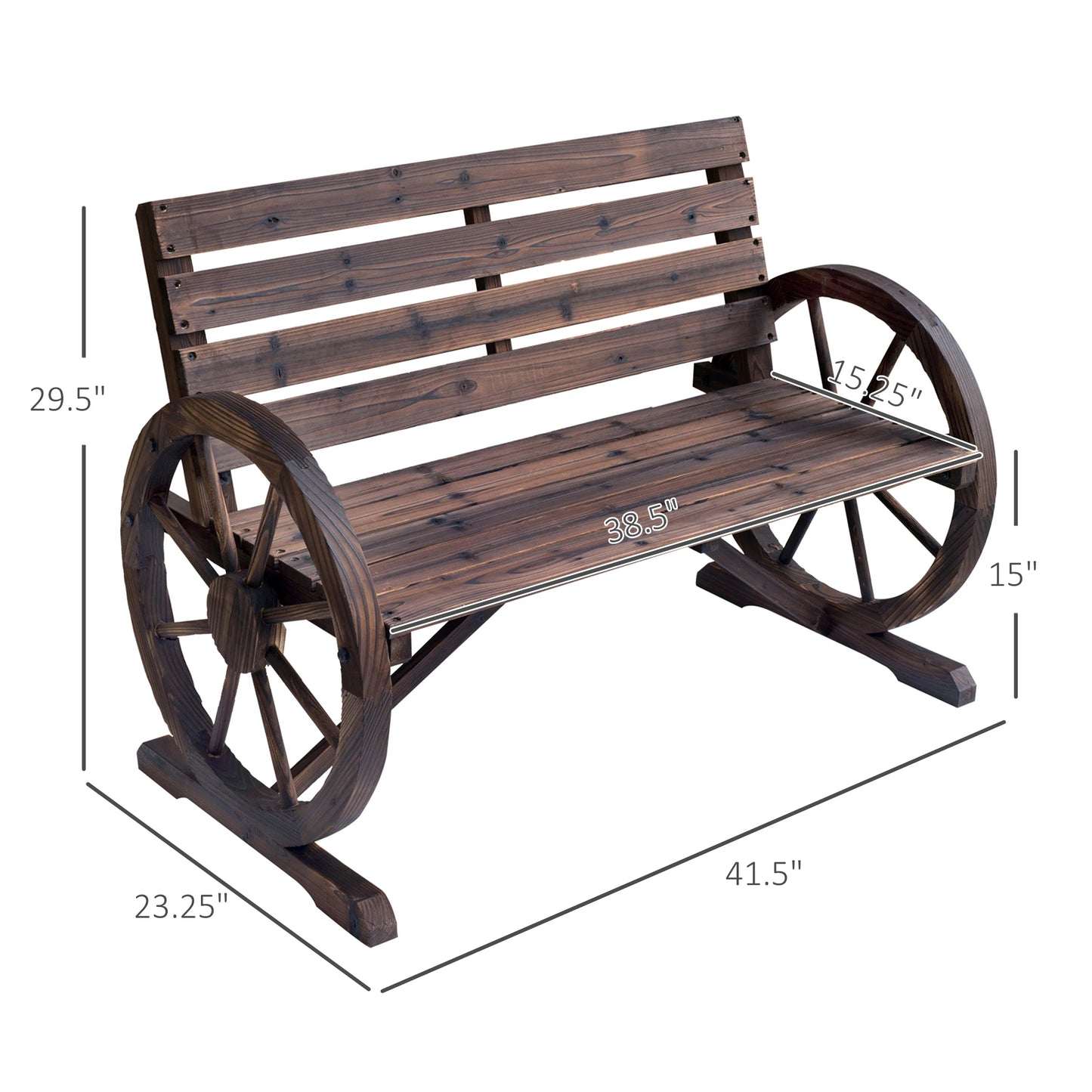 Outsunny Wagon Wheel Bench Outdoor Garden Chair Loveseat