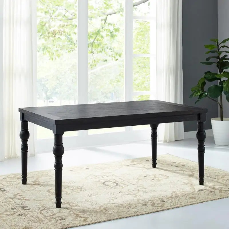 Urban Style Wood Dining Set With Turned-Leg Table And Six Chairs