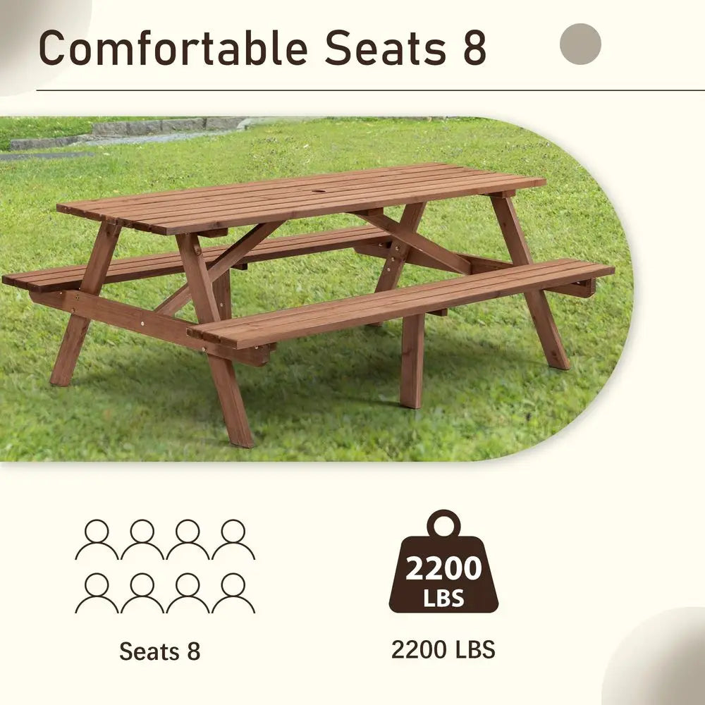 Outdoor Fir Wood Table With Bench Patio Dining Set