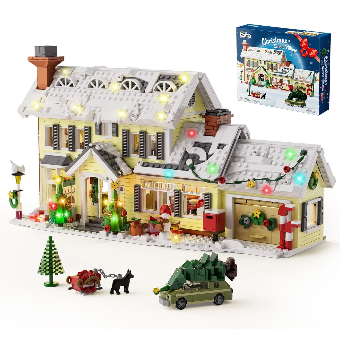 Christmas Snow Village Building Set With Clarks Car