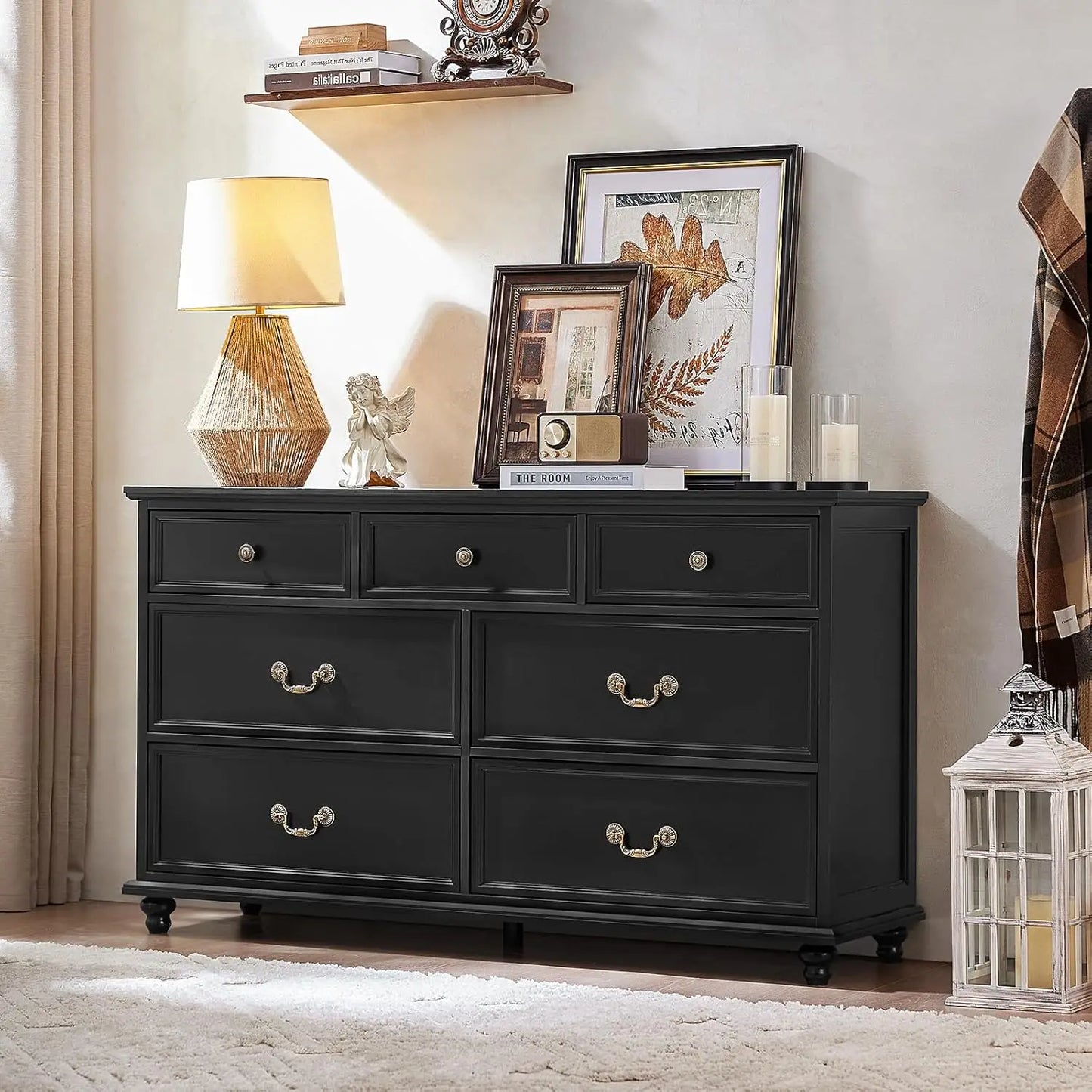 Farmhouse Rustic 7-Drawer Dresser for Bedroom