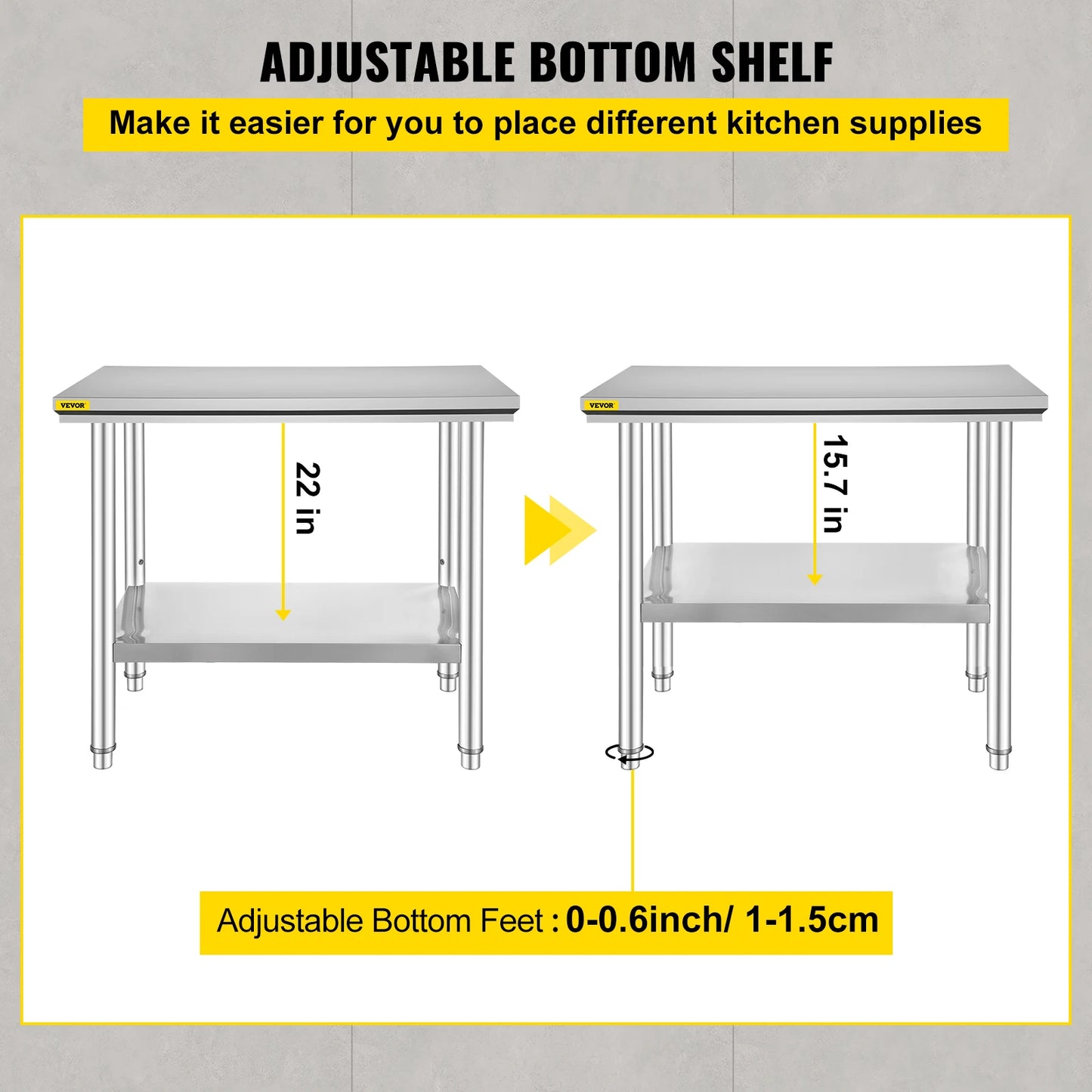 SucceBuy Stainless Steel Kitchen Work Bench With Undershelf