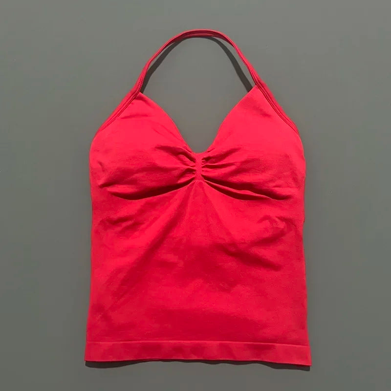 Women Gym Halter Top Longline Strappy Yoga Tank Removable Cups