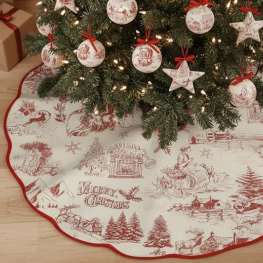 French County Christmas Scalloped Tree Skirt Velvet Mat