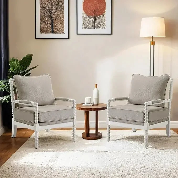 ANGDUO Linen Spindle Arm Chair With Wood Frame Dining Chair