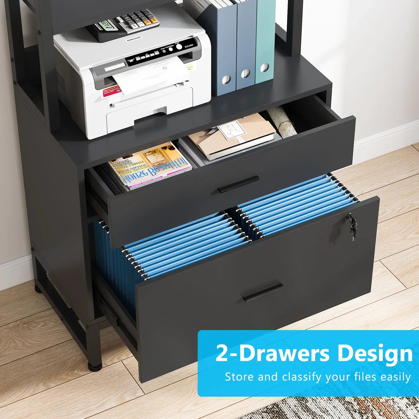 Tribesigns Two Drawer Vertical File Cabinet With Lock And Bookshelf