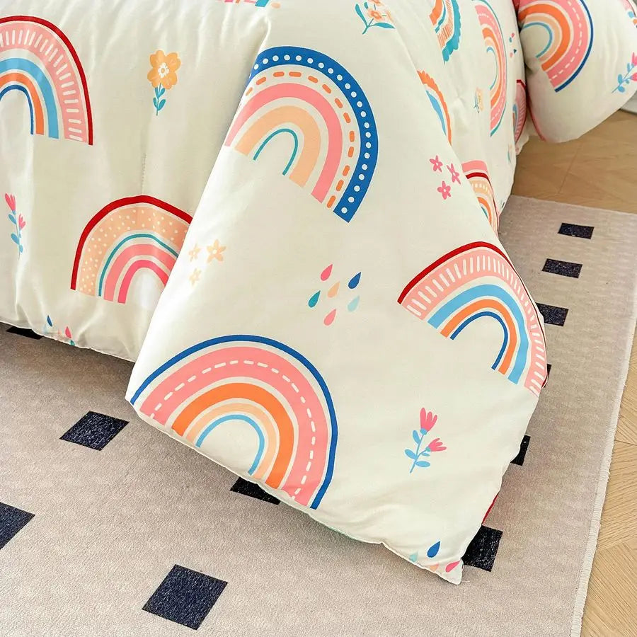 Lightweight Rainbow 3-Piece Comforter Set With Pillow Covers For Girls