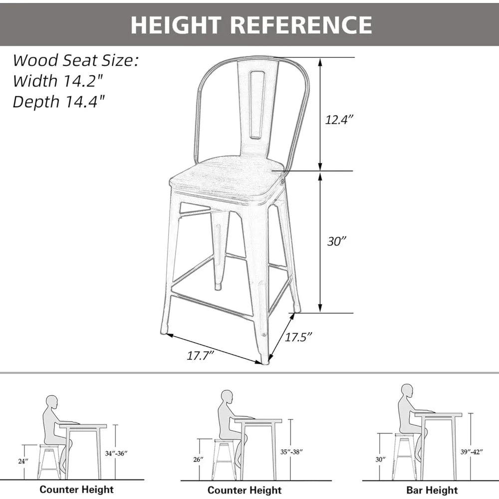 MOYU Swivel Metal Bar Stools Set 4 High Back Comfort