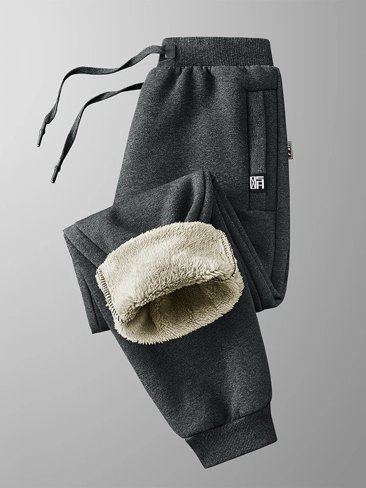 Anbican Winter Men's Fleece Joggers With Zip Pockets