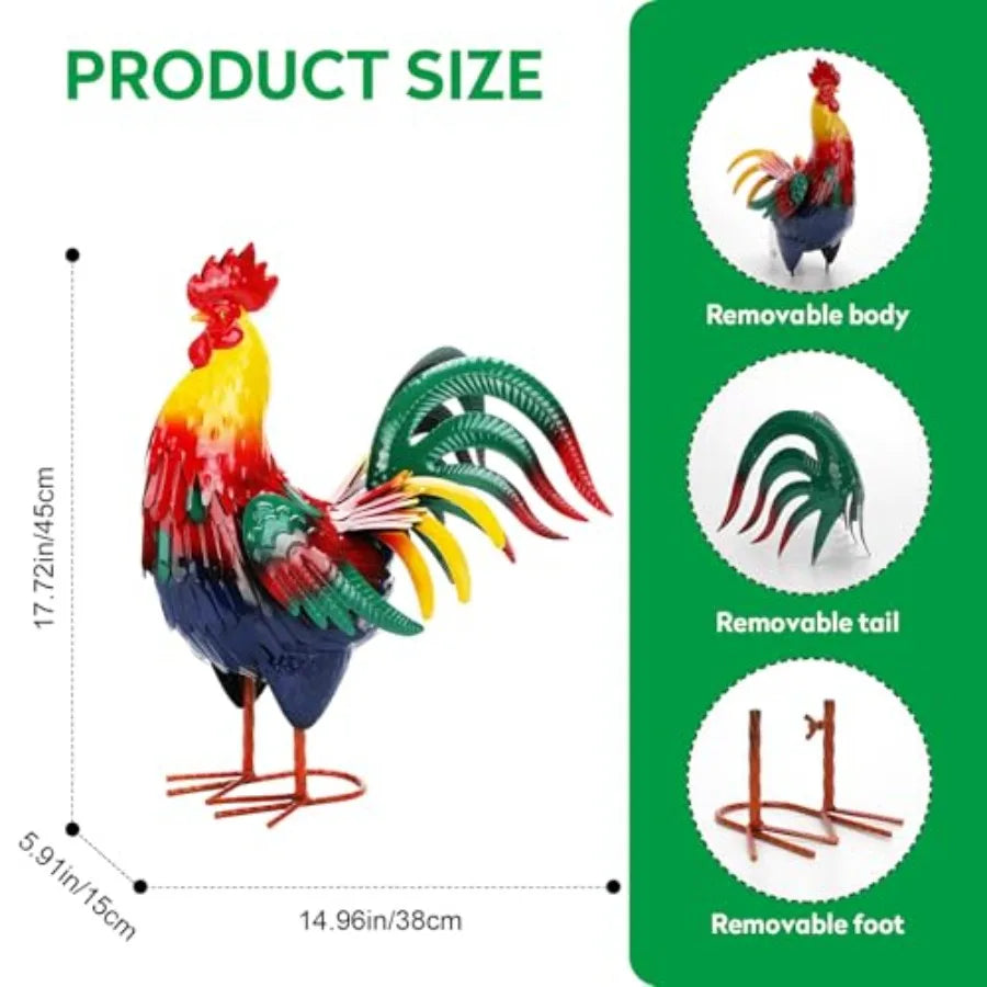 SHXI Metal Rooster Garden Statue Outdoor Decor For Yard And Lawn