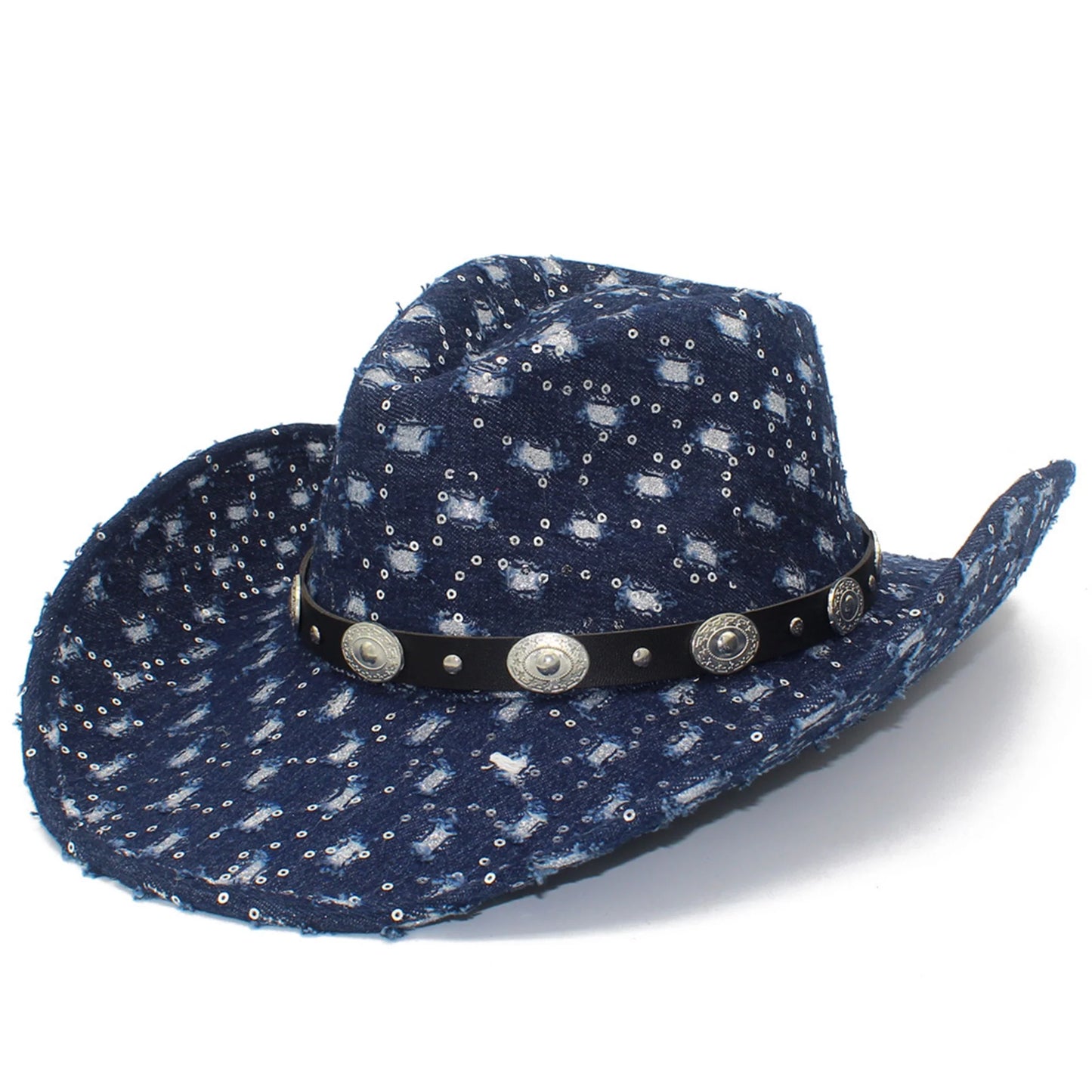 NONECN Vintage Distressed Cowboy Hat With Concho Band