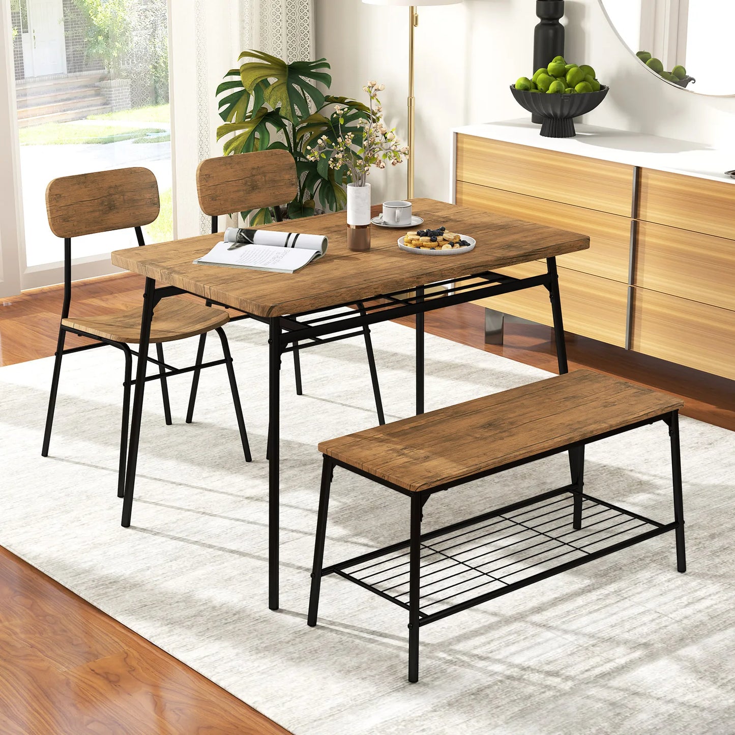 HOMASIS Dining Table Set With Bench And Chairs For Home