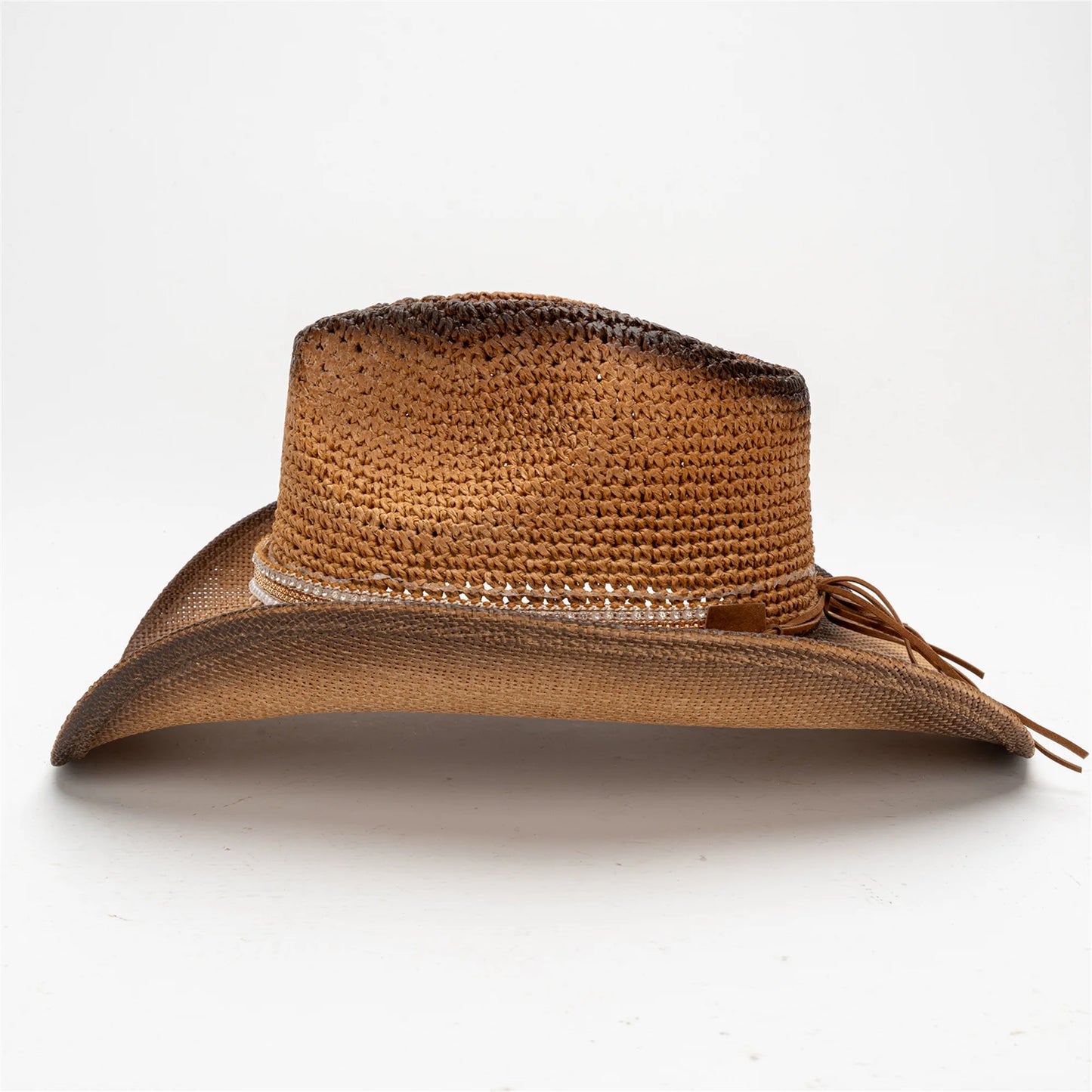 NONECN Unisex Wide Brim Straw Sun Hat Western Cowgirl Style