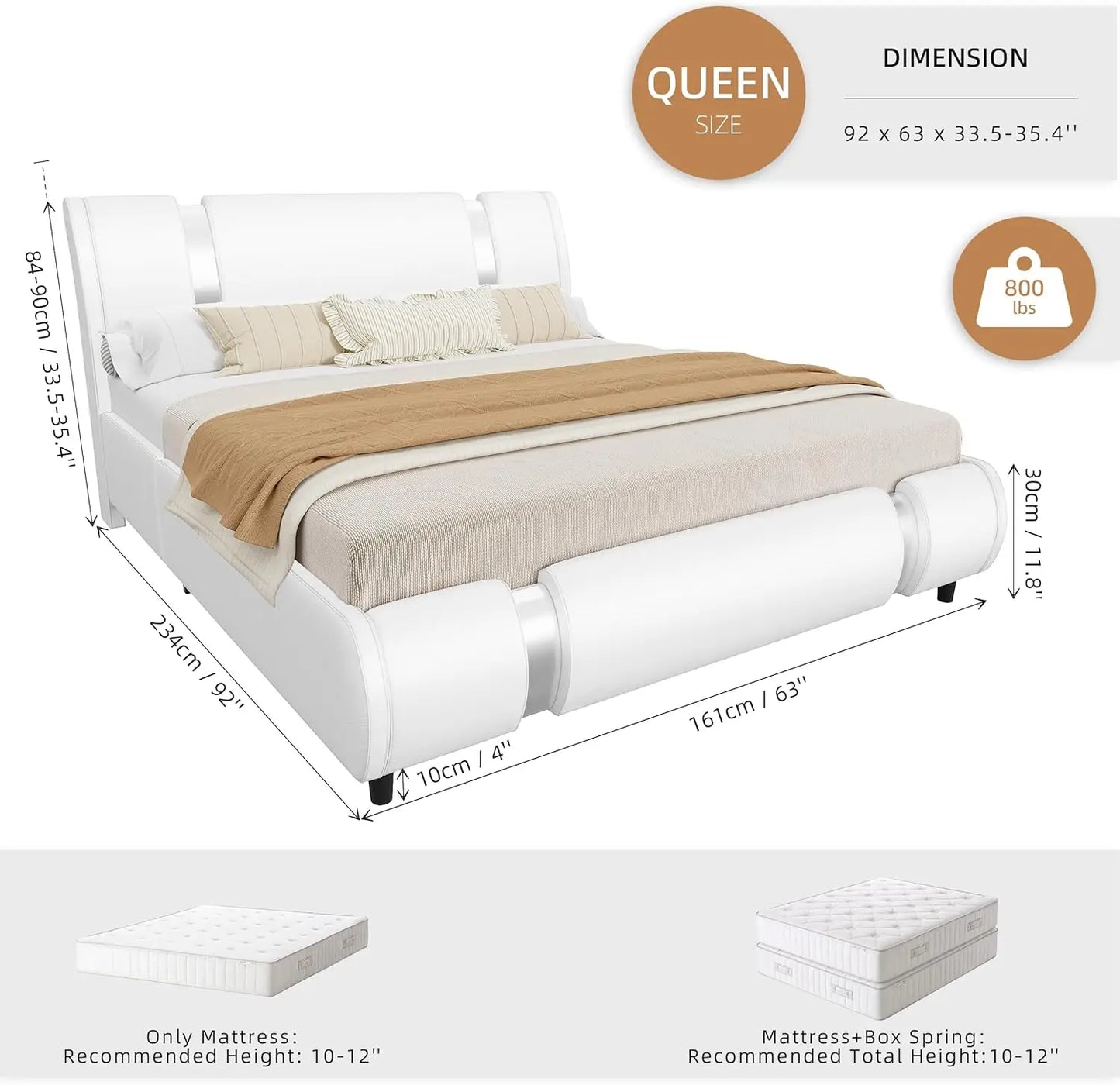 Keyluv Modern Faux Leather Upholstered Platform Bed Frame With Headboard
