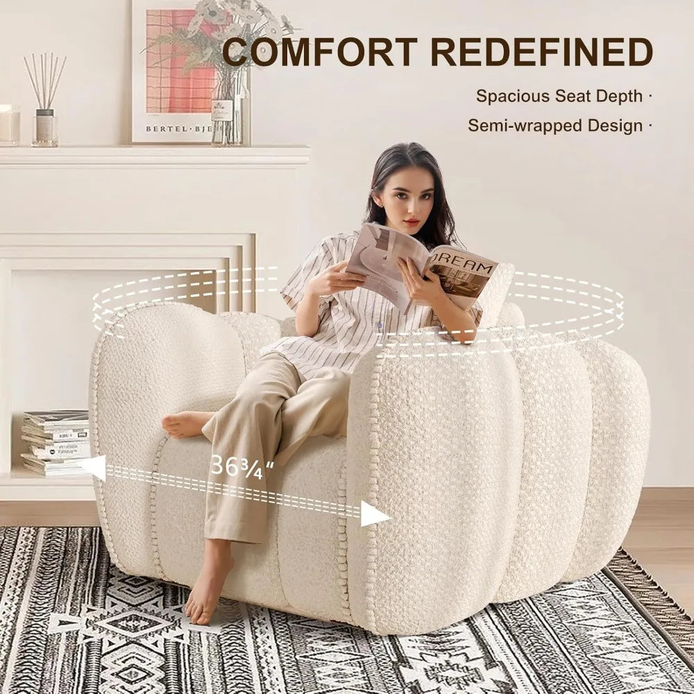 Pumpkin Shaped Upholstered Tufted Lounge Chair No Assembly For Modern Living Room