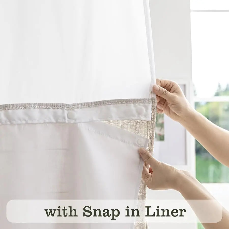 Rier Dream Farmhouse Linen Shower Curtain With Snap-In Liner