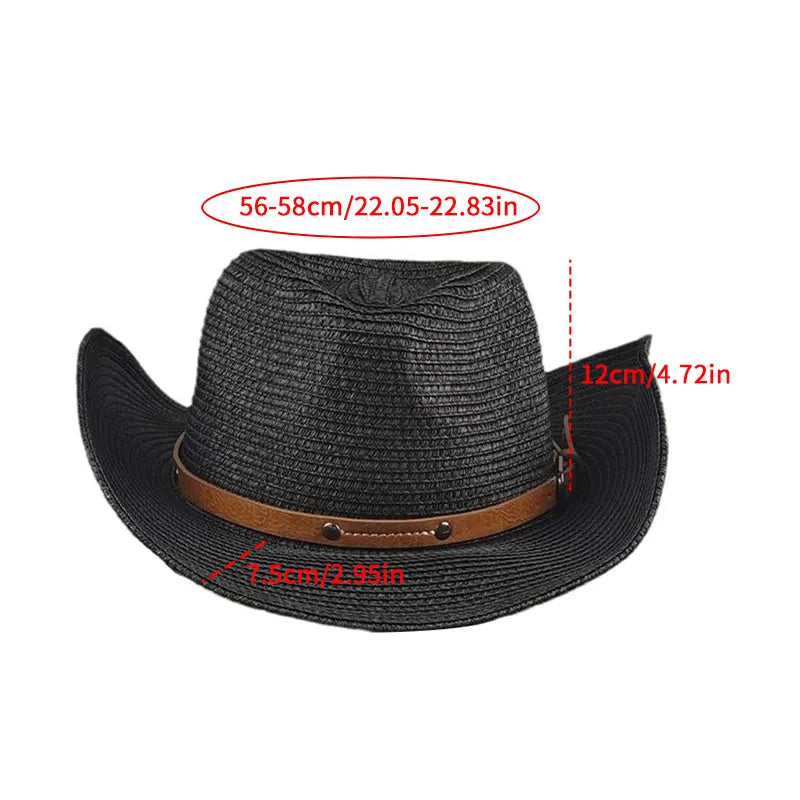 Wide Brim Straw Cowboy Hat Sun Protection for Summer