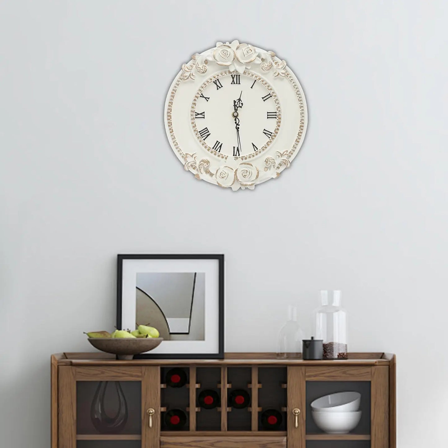 European Style Resin Wall Clock With Angel Rose Relief