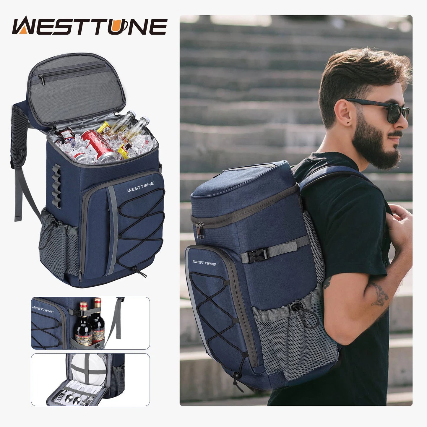 WestTune Leakproof Insulated Cooler Backpack for Hiking