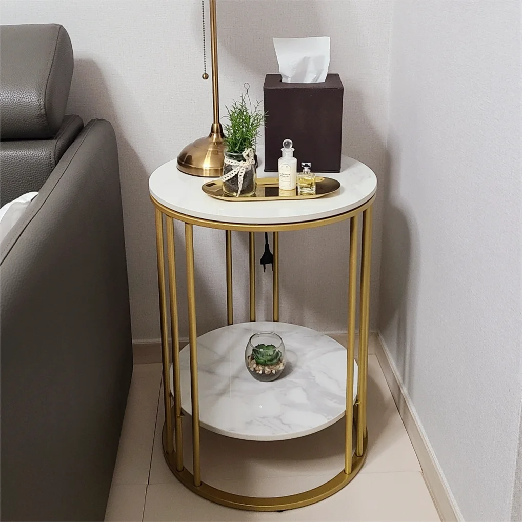Round Marble Coffee Table With Metal Frame For Living Room