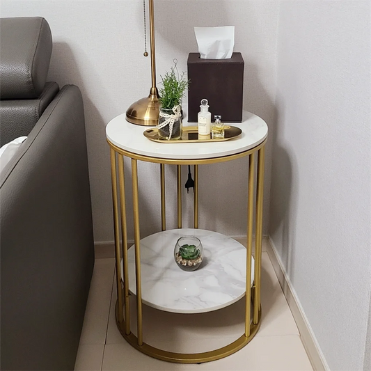 Round Marble Coffee Table With Metal Frame For Living Room