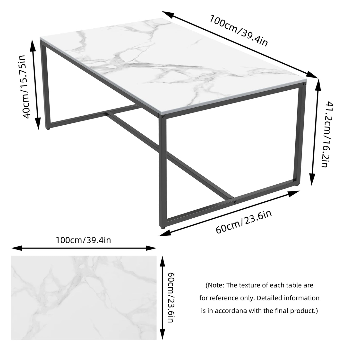 Wisfor Sintered Stone Coffee Table With Black Metal Frame