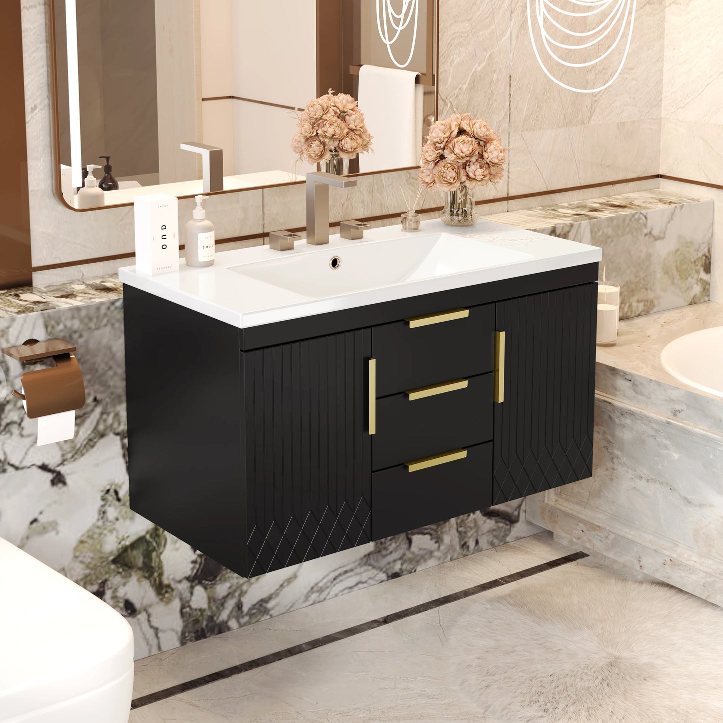 Wall Mounted Floating Bathroom Vanity Cabinet With 2 Drawers
