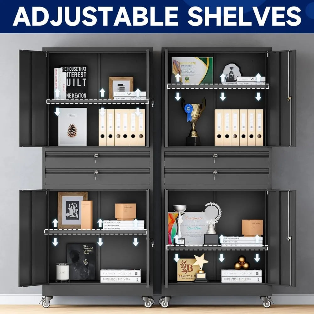 Garage Metal Storage Cabinet With Locking Doors And Adjustable Shelves