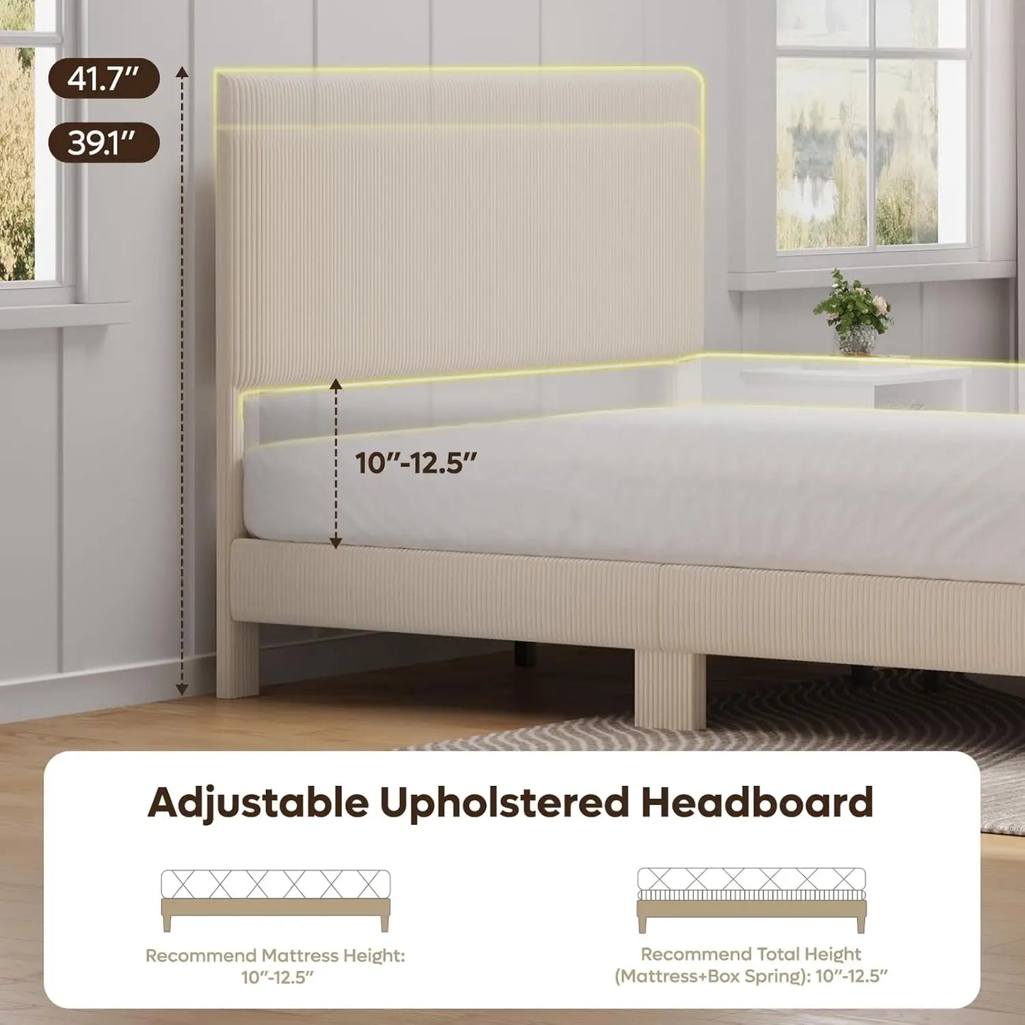 Platform Bed Frame With LED Headboard And Wooden Slats