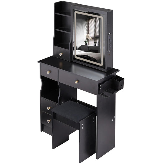 Configuration Vanity Table With Stool And LED Mirror