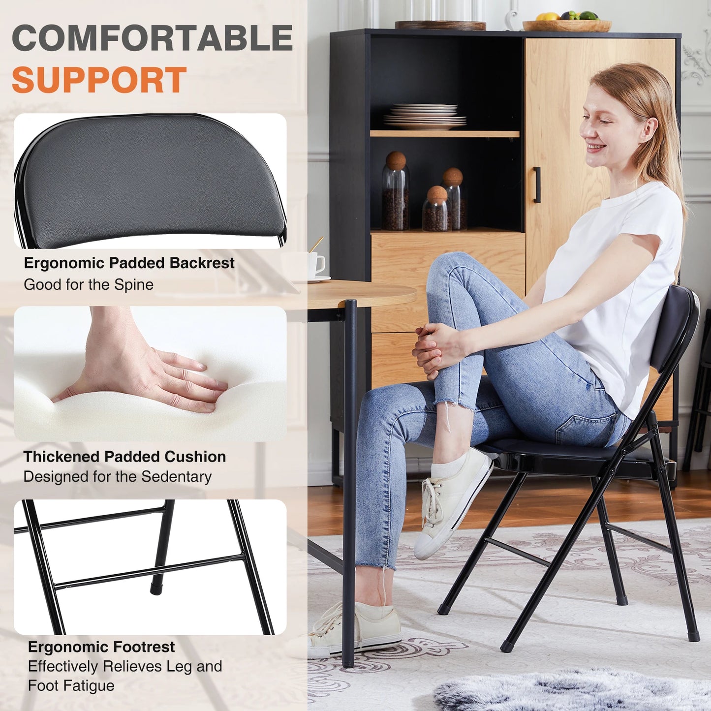JHK Leather Padded Folding Chairs 4 Pack For Home Office