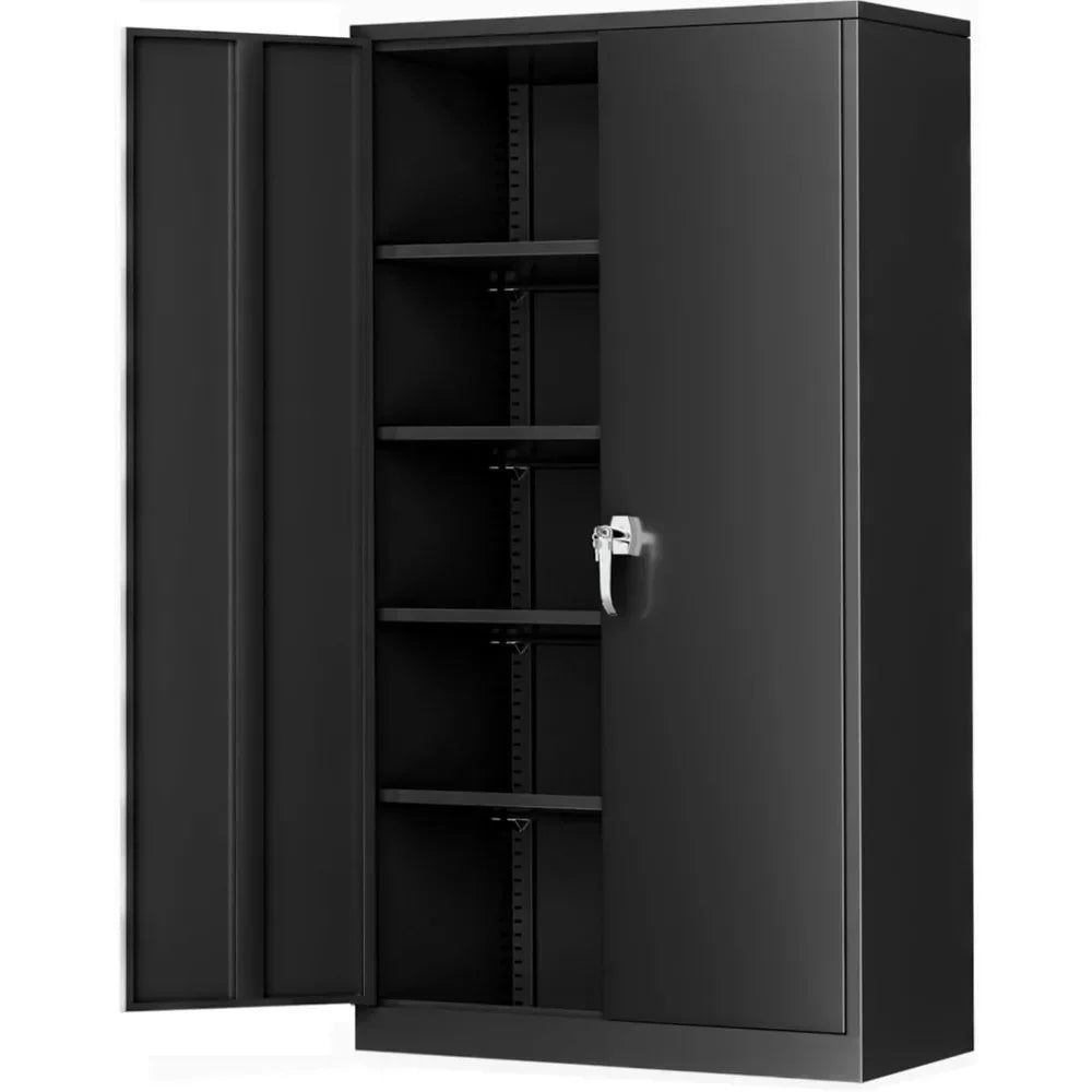 Steel Locking Garage Storage Cabinet With 4 Adjustable Shelves Two Doors