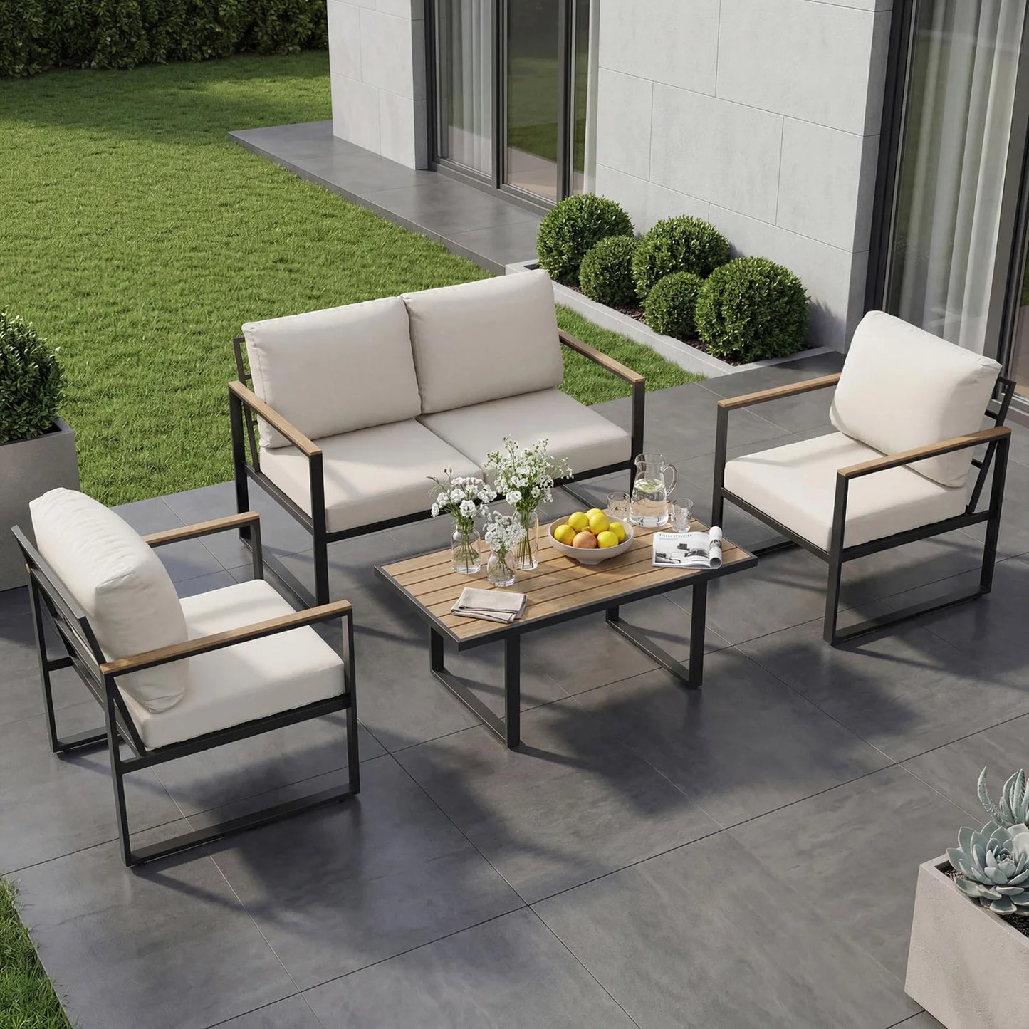 HobbyLane Modern Outdoor Patio Furniture Set Conversation Sofa Coffee Table