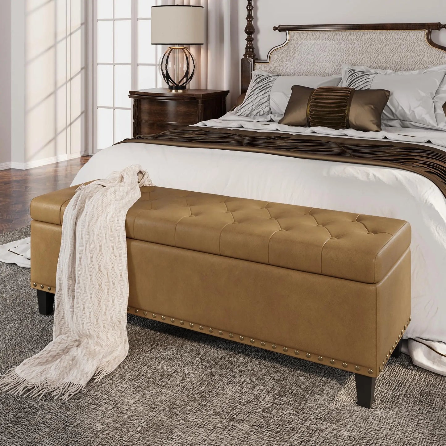 Vabches Faux Leather Storage Ottoman Bench For Living Room