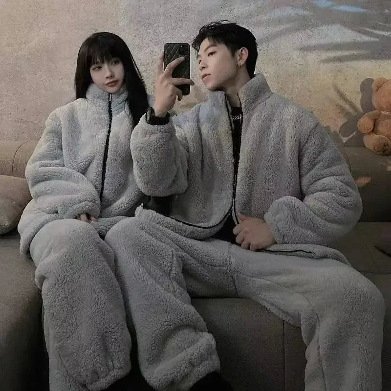 Winter Coral Fleece Pajama Set for Men and Women Warm